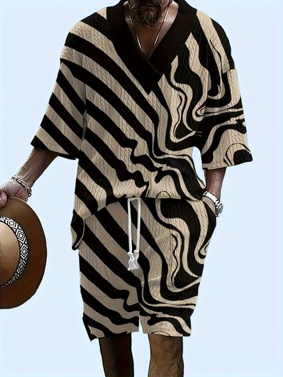 Men's Casual V-Neck Summer Outfit Set