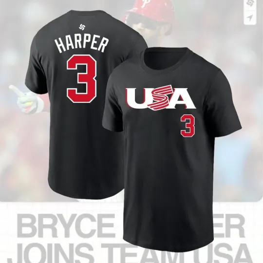 Bryce Harper #3 2026 World Baseball Classic USA Team Player Fans T-Shirt