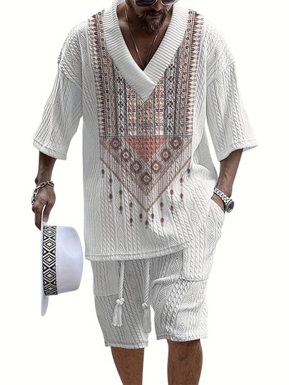 Men’s V-Neck Casual Summer Shorts Set