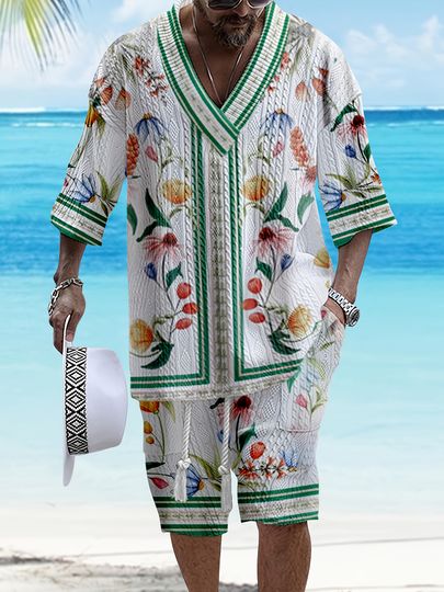 Men's V-Neck Casual Summer Outfits 2025 European & American 3D Printed