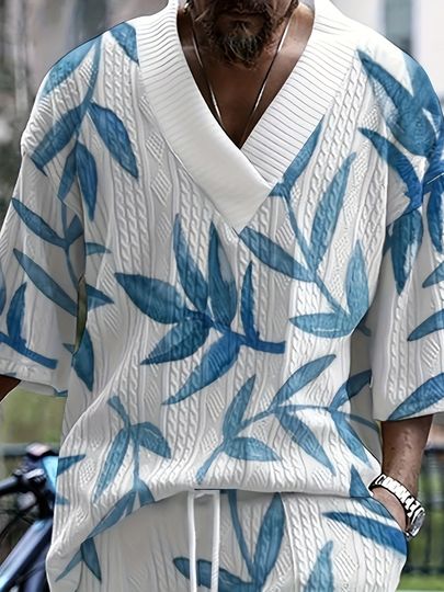 Men's Summer Casual V-Neck Outfit Set