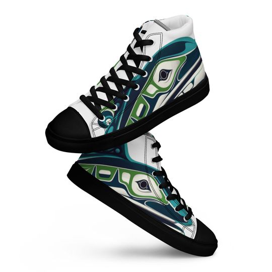 Discover Men's High Top Canvas Sneakers with Canuck Colors and Native Art