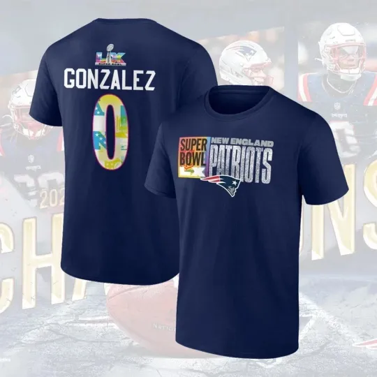 Discover Christian Gonzalez #0 New England Patriots Super Bowl LX Shirt