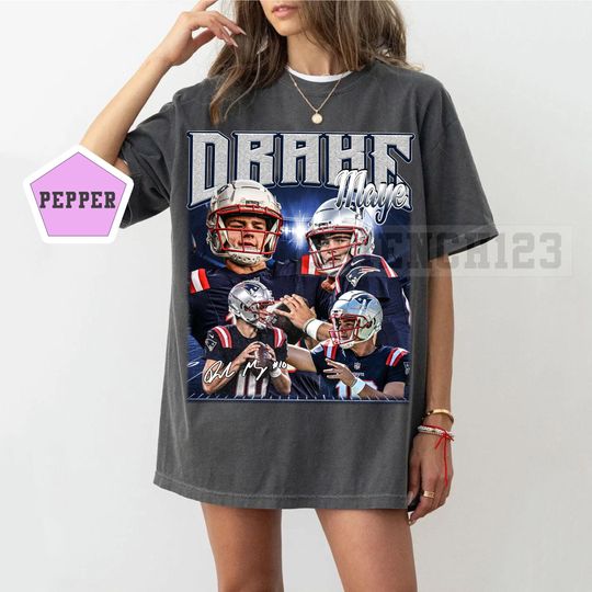 Discover Drake Maye Football Comfort Colors Shirt, Patriots Quarterback Vintage Tee, NE Football Fan Sunday Game Day Outfit,New England Football