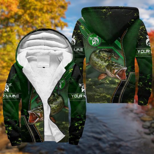 Discover 3D Fish Scale Printed Fleece Zip Hoodie with Custom Name – Winter Warm Fisherman Jacket, Sea Hunter Coat