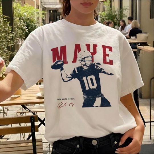 Discover Drake Maye Football Shirt New England Quarterback Vintage Streetwear Gift For Fans Unisex Tee