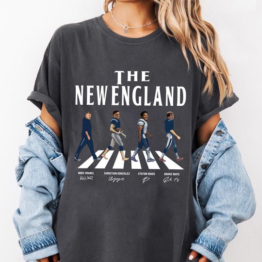 Discover The New England Football Vintage Comfort Color Shirt, Mike Vrabel Christian Gonzalez Stefon Diggs Drake Maye New England Walking Road Tee