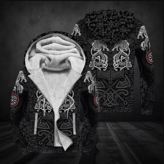 Discover 3D Fleece Zip Hoodie with Nordic Viking Dragon Vegvisir and Celtic Tree of Life Totem Design, Unisex Norse Mythology Tattoo Style