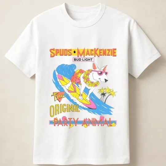 Spuds MacKenzie Bud Light Surfing Retro Party Animal Graphic Unisex T-Shirt