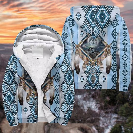 Discover 3D Fleece Zip Hoodies - Wolf Dreamcatcher, Geometric Wolf Art, Celestial Moon Design, Winter Warm Hooded Jacket
