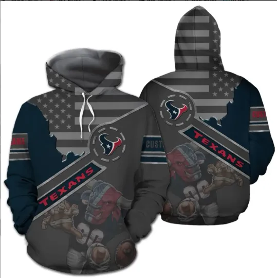 Discover Houston Texans American Flag And Mascot Custom Name Personalized 3D hoodie