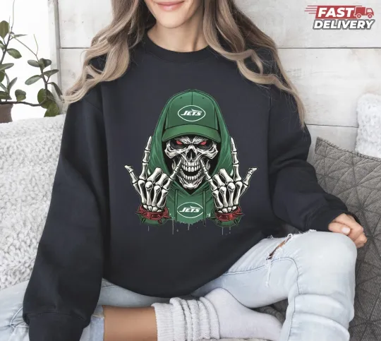 Jets Skull Football Sweatshirt, Gift for Fan