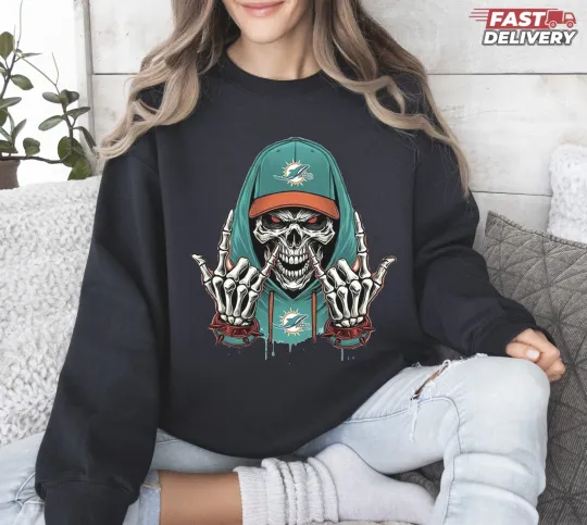 Discover Dolphins Skull Football Sweatshirt - Multicolors, Full Size