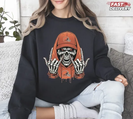 Discover Browns Skull Football Sweatshirt - Multicolors, Full Size