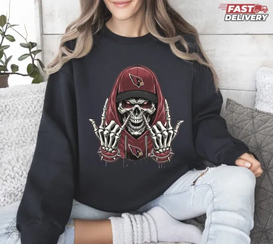 Discover Cardinals Skull Football Sweatshirt - Multicolors, Full Size