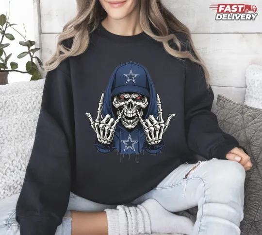 Discover Cowboys Skull Football Sweatshirt - Multicolors, Full Size