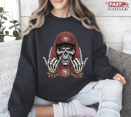 SF 49ers Skull Football Sweatshirt, Gift for Fan