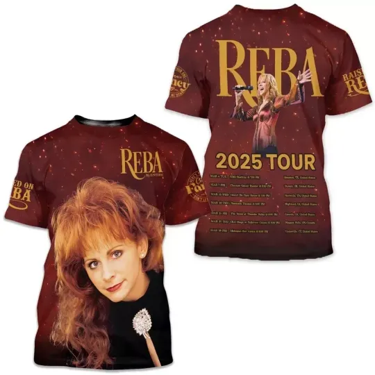 Discover Reba 2025 Tour Dates List 3D Unisex T-Shirt
