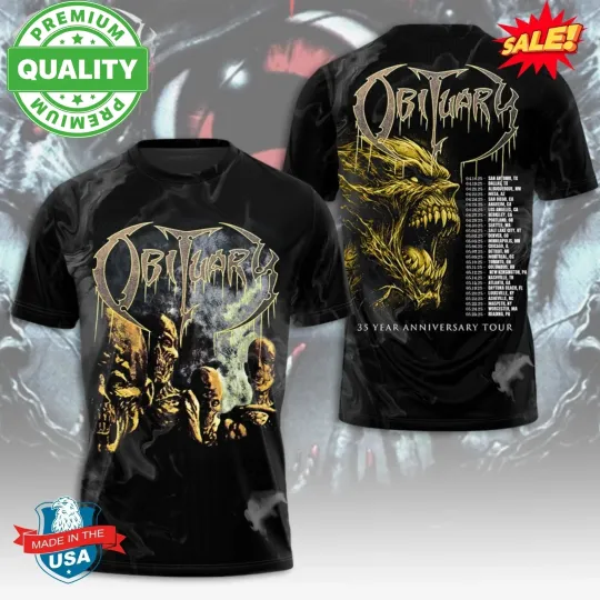 Discover Obituary Band 35 Years Anniversary Tour 3D AOP T Shirt Unisex