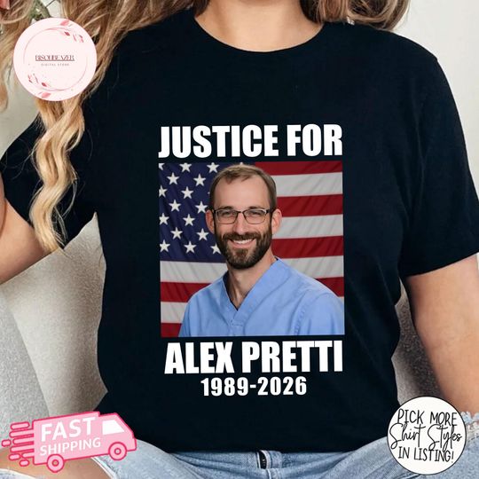 Discover America Flag Justice for Alex Pretti T-Shirt, Protest Graphic Tee,Justice For Alex Pretty, Activism Graphic Top, Social Justice Awareness