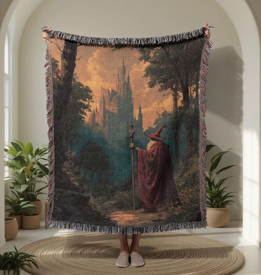 Discover Wizardcore Decor 100% Cotton Woven Blanket, Dark Academia Tapestry, DnD Player Gift Throw Blanket, Fantasy Reader Hobby Woven Tapestry Decor