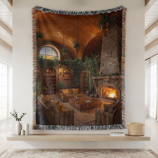 Discover Wizard School Fantasy Tapestry, Loyalty Wizarding House Common Room Large Tapestry, Magic World Yellow Woven Wall Hanging, Book Lover Gift