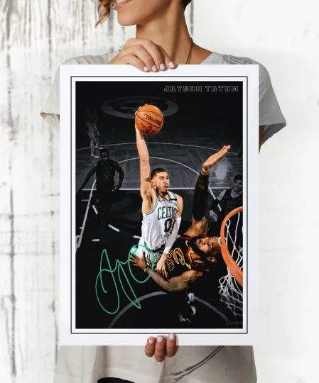 Jayson Tatum Boston Autographed Dunking Poster Print.
