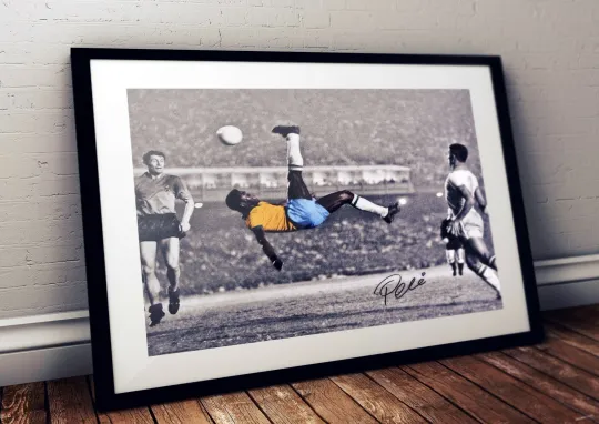 Discover Pele - Brazil Signature Bicycle kick Autographed Poster Print