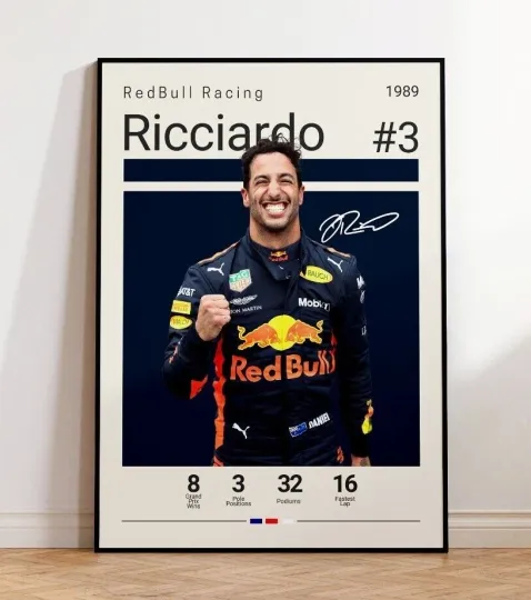 Discover Daniel Ricciardo F1 Formula 1 Car Racing Autographed Art Poster Print