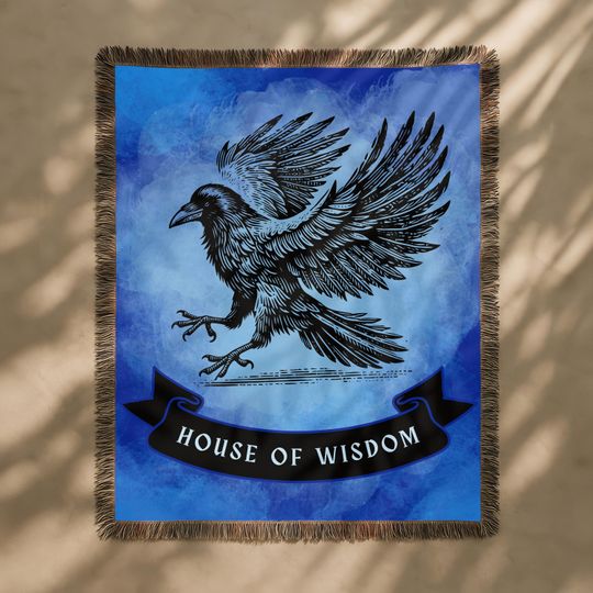 Discover Wizarding House Large Tapestry, Blue Raven Wisdom Book Blanket, Fantasy Woven Wall Hanging, Magic World Textile Wall Art, Book Lover Gift