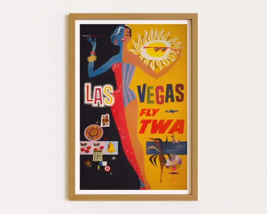 Discover Retro Travel Poster Las Vegas Poster TWA Poster Colorful Wall Art Ad Poster