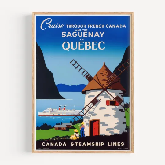 Discover Cruise Through French Canada and the Saguenay in Quebec c. 1950 Retro Travel Pos