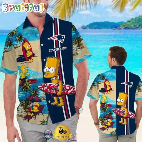 Discover Custom Name New England Football Team Patriotss Special Bart Simpson Tropical Hawaiian