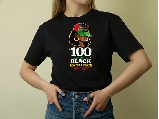 Discover 100 Years Black Excellence, Afro Woman Shirt, Black History Digital Graphic, 1926-2026 Anniversary