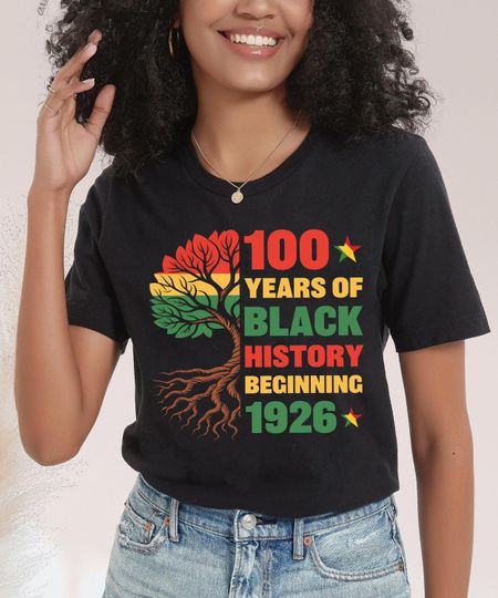 Discover 100 Years of Black History Shirt, Beginning 1926 Gift Centennial Graphic Tee, Personalized Black History Fans Unisex Graphic T-Shirt