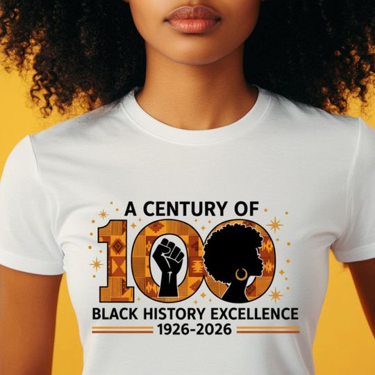 Discover 100 Years of Black History Shirt, Black Pride Unisex Tee, Centennial Melanin Excellence