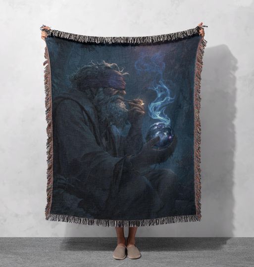 Discover Mystical Wizard Magic Woven Blanket 100% Cotton, Enchanted Sorcerer Blanket, Fantasy Mage Art Blanket, Spiritual Mystic Hobby Blanket Decor
