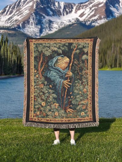 Discover Wizard Frog Woven Blanket, Frog Lover Medieval Woven Throw, Magical Fantasy Home Decor Tapestry