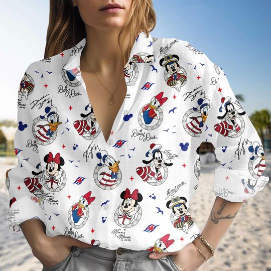 Discover Disney Cruise Squad Linen-Look Shirt, Mickey and Friends Cruise Blouse Women Shirt, Disney Cruise Trip Shirt, Disney Blouse Shirt