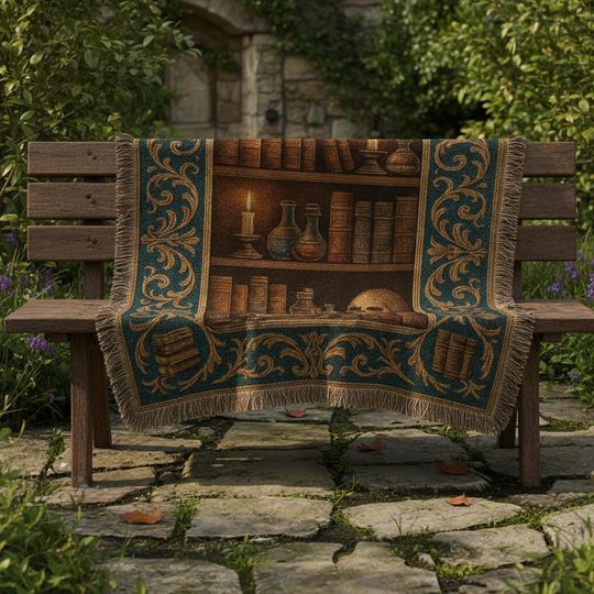 Discover Alchemist's Library Woven Blanket, Dark Academia Gothic Decor