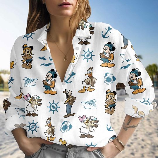 Discover Disney Cruise Character Blouse Shirt, Alaska Cruise Linen-Look Shirt, Alaska Cruise 2026 Shirt, Disney Alaska Cruise Casual Shirt