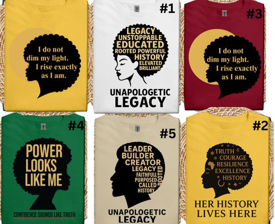 Discover Unapologetic Legacy Shirt Bundle, Black History Month Afro Silhouette Shirts, Black Excellence Word Art Tee Set