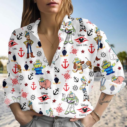 Discover Toy Story Disney Cruise Blouse Shirt, Buzz Woody Jessie Cruise Trip Blouse Women Shirt, Disney Cruise Trip Vacation Button Up Shirt