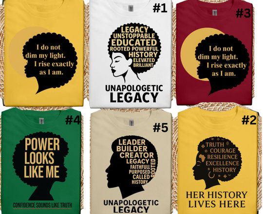 Unapologetic Legacy Shirt Bundle, Black History Month Afro Silhouette Shirts, Black Excellence Word Art Tee Set