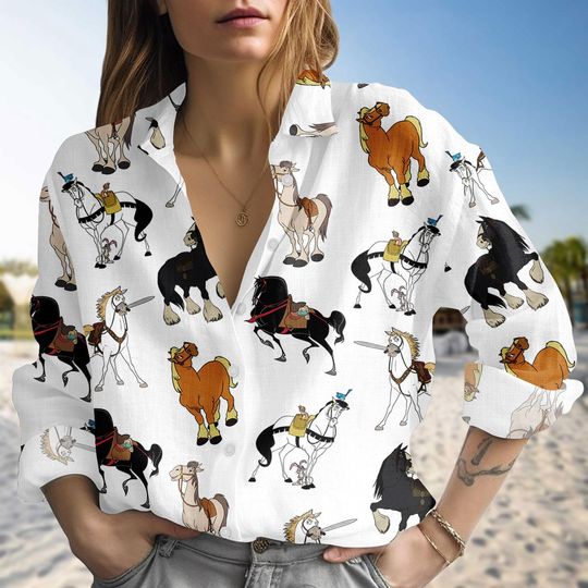 Discover Disney Princess Horses Blouse Shirt, Disney Horse Linen-Look Shirt, Animal Kingdom Shirt, Cute Horse Blouse Shirt, Disneyland Trip