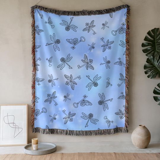 Discover Magic Keys Book Blanket, Wizard World Textile Wall Art, Bookish Fantasy Tapestry, Blue Woven Wall Hanging, Wizard School Large Tapestry