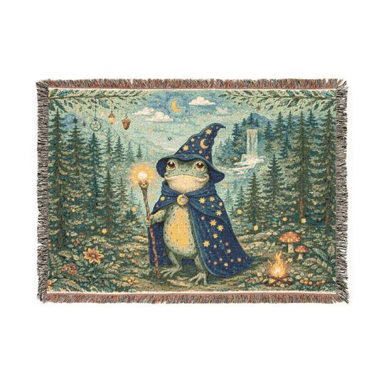 Discover Frog Wizard Cottagecore mystical fantasy Woven Blanket | Cottagecore Wizardry Throw
