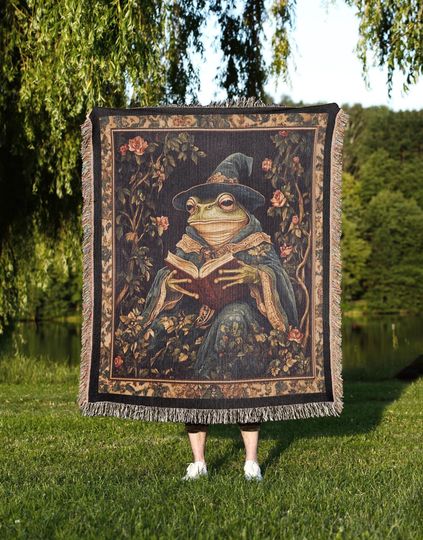 Discover Wizard Frog Woven Blanket, Frog Lover Medieval Woven Throw, Magical Fantasy Home Decor Tapestry