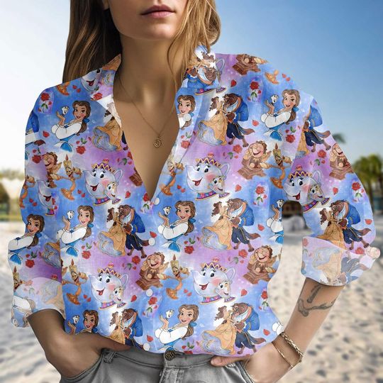 Discover Beauty and the Beast Blouse Shirt, Disney Princess Cartoon Blouse Women Shirt, Disney Princess Valentine Shirt, Gift For Her, Women