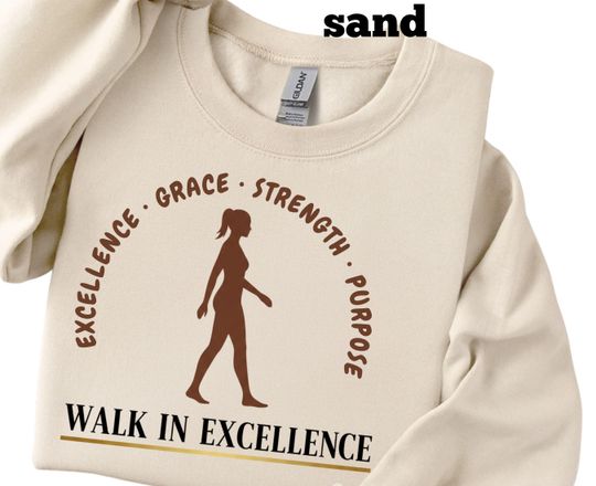 Discover Walk in Excellence Shirt for Women, Black Girl Strength Grace Purpose Sweatshirt, Inspirational Walking Woman Tee, Motivational Apparel